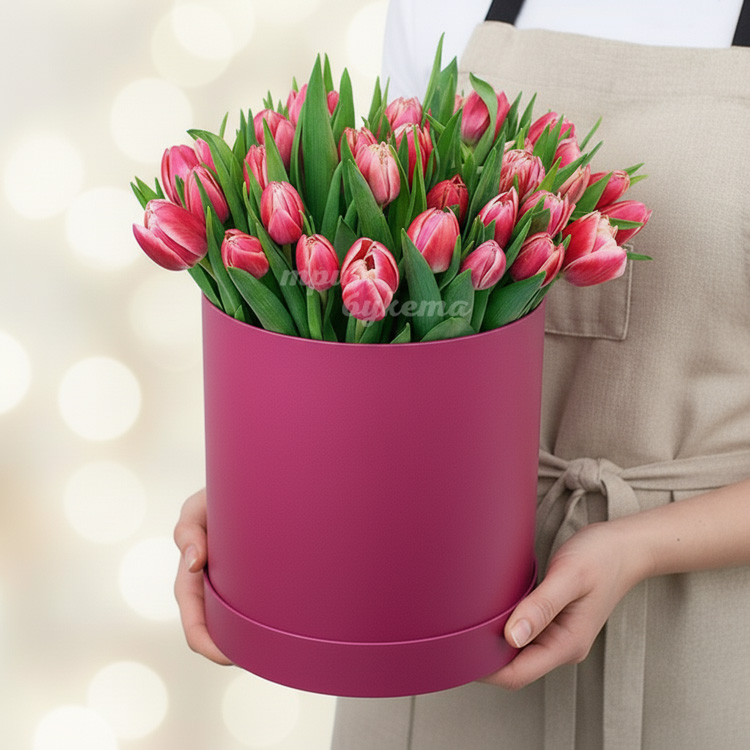 Красные тюльпаны в коробке