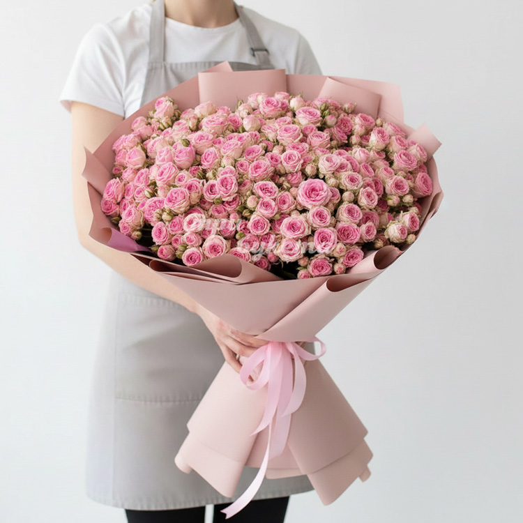 101 кустовая розовая роза 60 см.